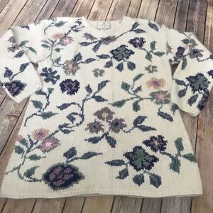 Vintage Express Tricot silk angora blend floral sweater